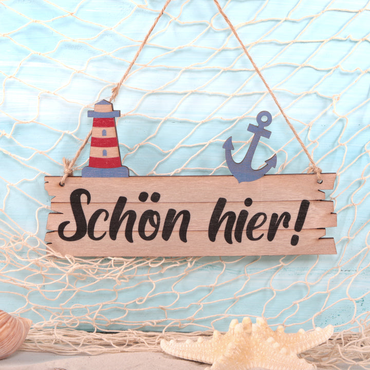 Maritimer Wandhaken mit Anker-Motiv - natur weiß  aus Holz