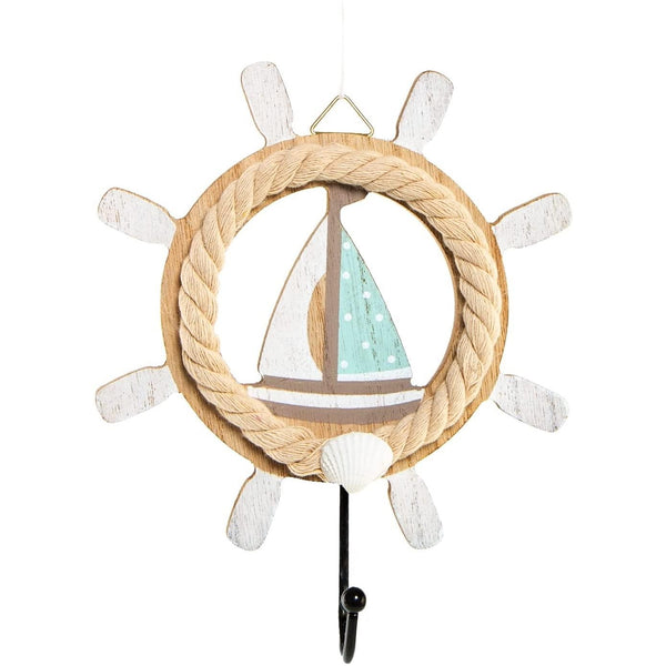 Wandhaken mit Segelboot-Motiv - Handtuchhaken aus Holz & Metall - Foto 1