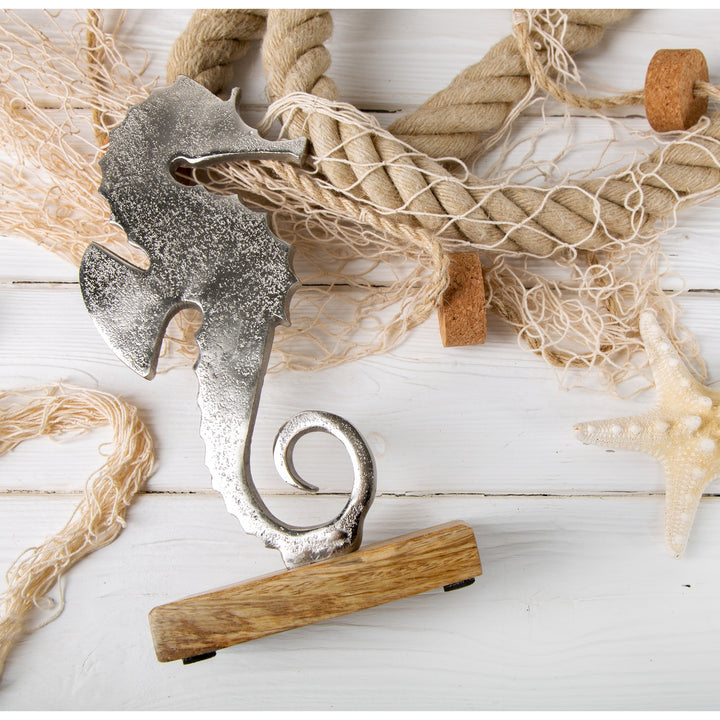 Maritimes Deko Set Seepferdchen + Segelboot aus Metall & Holz - Foto 5