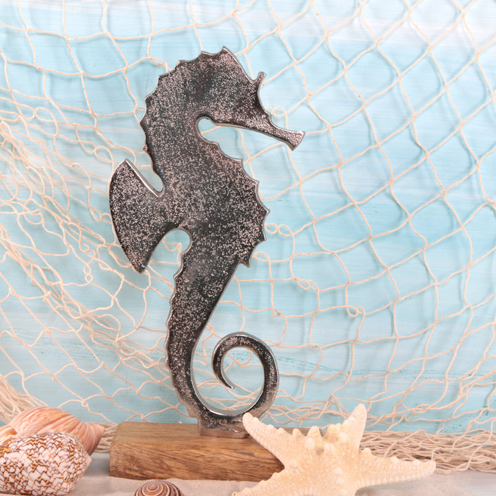 Maritimes Deko Set Seepferdchen + Segelboot aus Metall & Holz - Foto 6