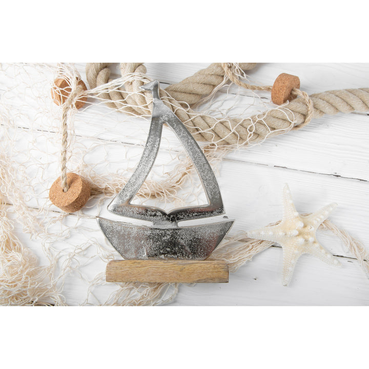 Maritimes Deko Set Seepferdchen + Segelboot aus Metall & Holz - Foto 8