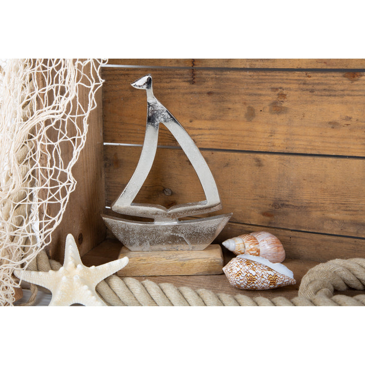 Maritimes Deko Set Seepferdchen + Segelboot aus Metall & Holz - Foto 9