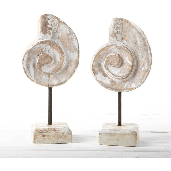 2 Muschel Figuren - Holz Deko zum Hinstellen weiß Shabby chic - Foto 1