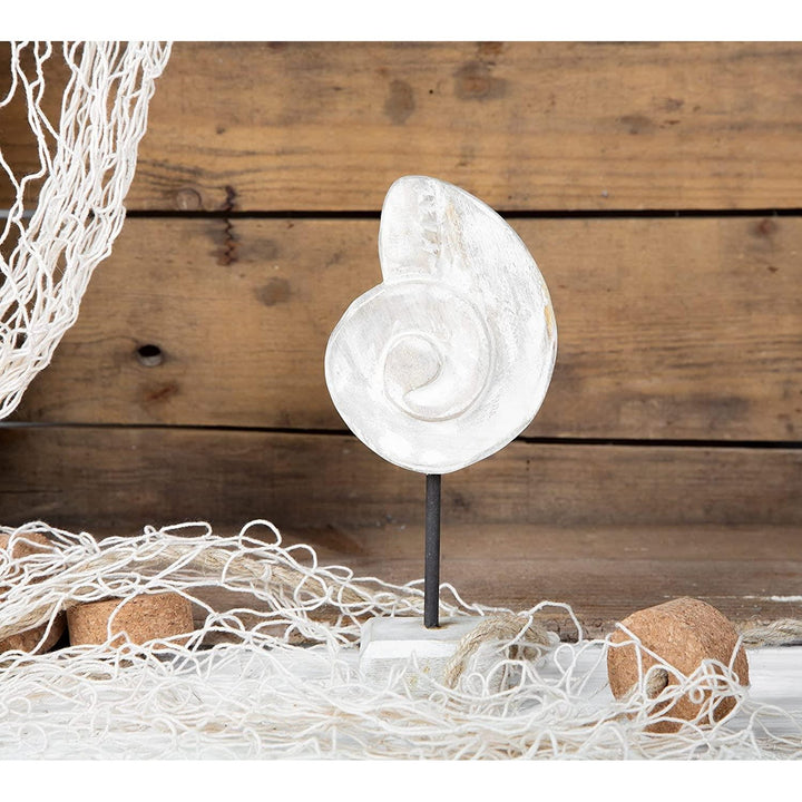 2 Muschel Figuren - Holz Deko zum Hinstellen weiß Shabby chic - Foto 2