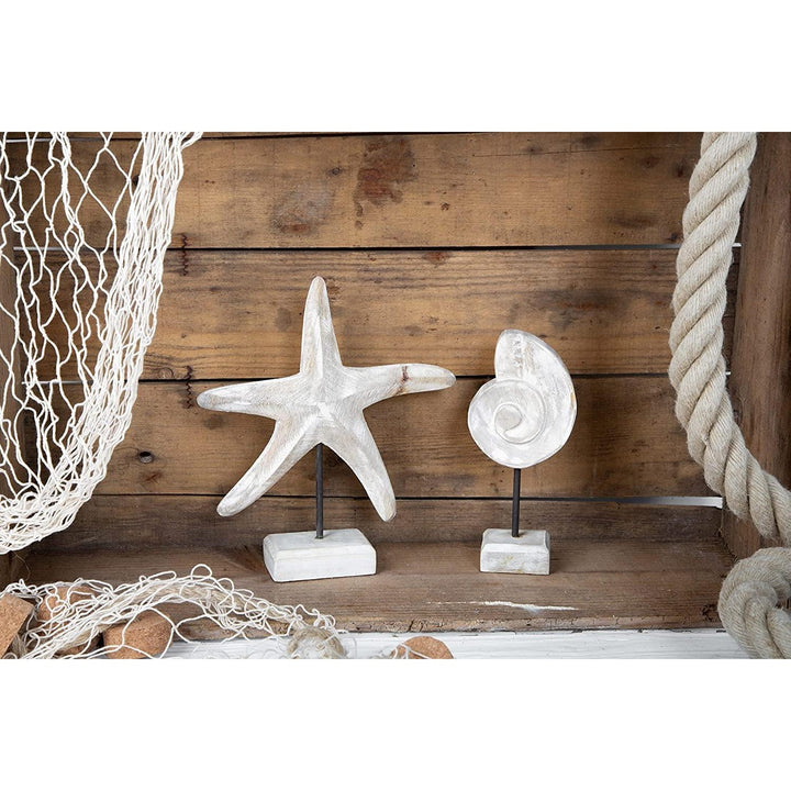 2 Muschel Figuren - Holz Deko zum Hinstellen weiß Shabby chic - Foto 4