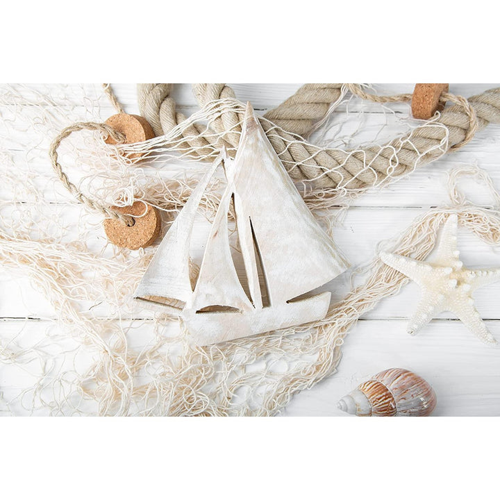 Holzschiff Figur weiß beige gekalkt - Segelschiff Deko aus Holz - Foto 2