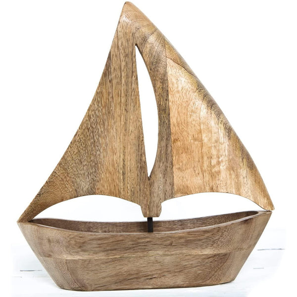 Holzschiff Figur 28 cm braun zum Hinstellen - aus Holz - Foto 1