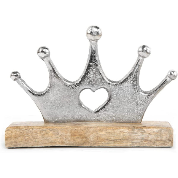 Krone Dekofigur zum Hinstellen Silber braun - mit Herz aus Metall & Holz - Foto 1