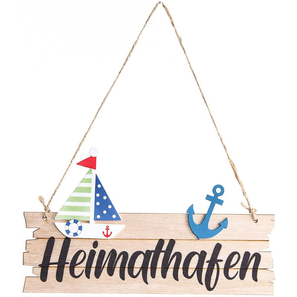 Maritimes Holzschild Heimathafen Natur blau - mit Anker & Segelschiff - Foto 1