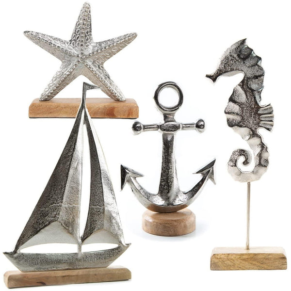 Urlaubsdeko Set - Seestern + Schiff + Anker + Seepferdchen Silber braun - Foto 1