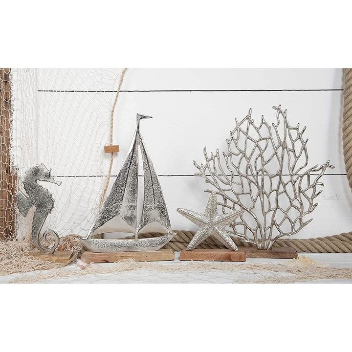 großes Deko Set maritim Silber braun Seegras + Schiff + Seestern + Seepferdchen Dekoset Geschenkset - Urlaub Meer Schaufenster - Foto 2