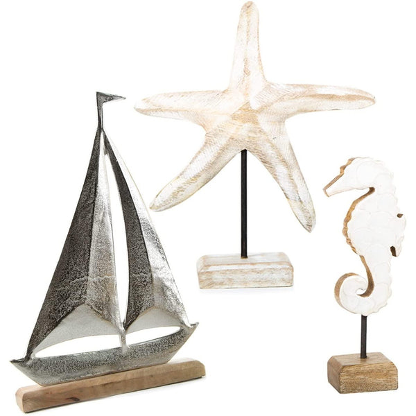 Badezimmer Deko Set 3 TLG. Segelschiff + Seepferdchen + Seestern Figur - Foto 1