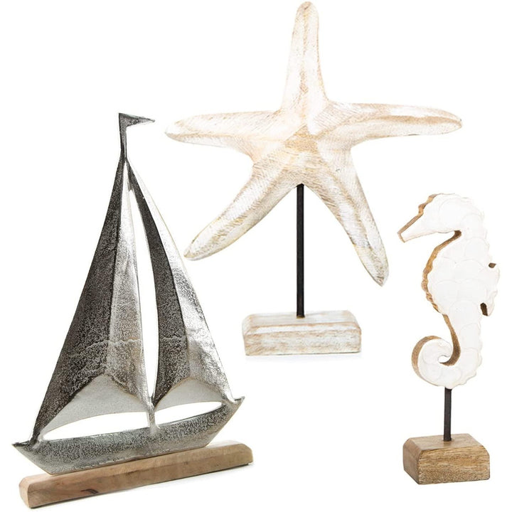 Badezimmer Deko Set 3 TLG. Segelschiff + Seepferdchen + Seestern Figur - Foto 1