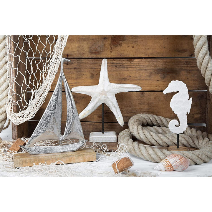 Badezimmer Deko Set 3 TLG. Segelschiff + Seepferdchen + Seestern Figur - Foto 2