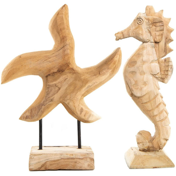 Naturdeko Set SEESTERN + Seepferdchen aus Holz Natur braun - Holzdeko zum Hinstellen maritim Meer Ozean - Foto 1