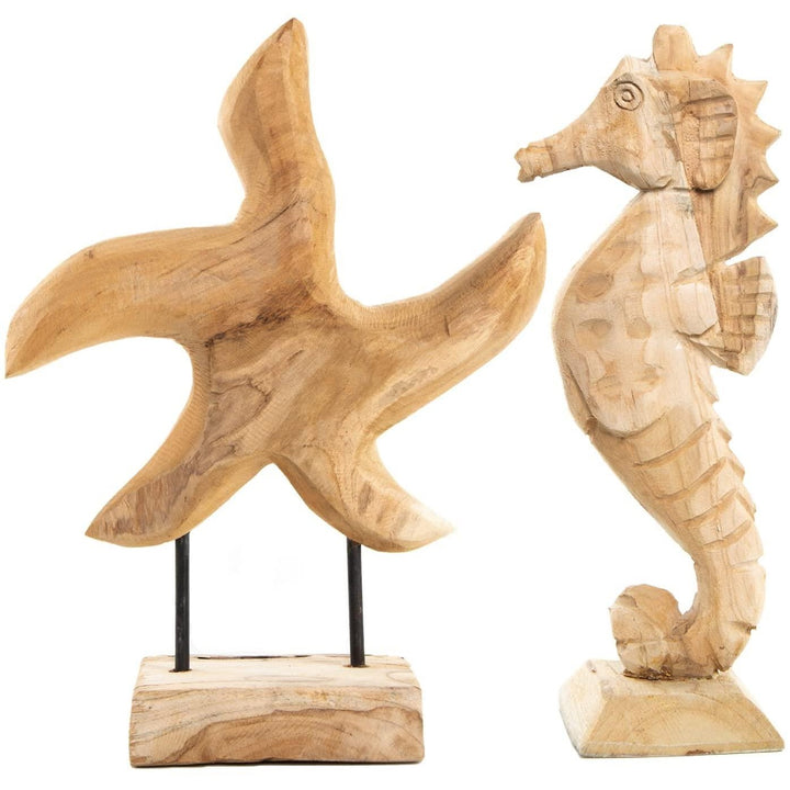 Naturdeko Set SEESTERN + Seepferdchen aus Holz Natur braun - Holzdeko zum Hinstellen maritim Meer Ozean - Foto 1