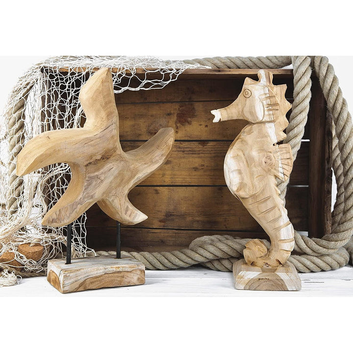 Naturdeko Set SEESTERN + Seepferdchen aus Holz Natur braun - Holzdeko zum Hinstellen maritim Meer Ozean - Foto 2