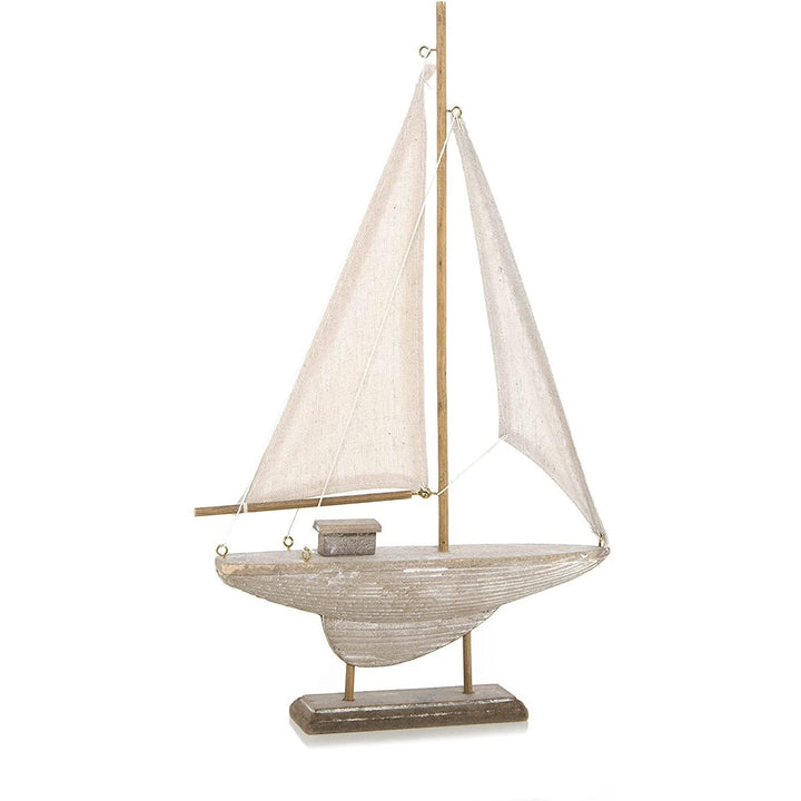 Großes Vintage Holzschiff - beige Shabby chic - aus Holz & Leinen - Foto 1