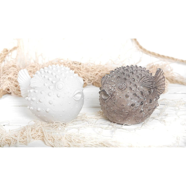 2 Kugelfisch Figuren - Fische zum Hinstellen weiß + braun - 16 cm - Foto 2