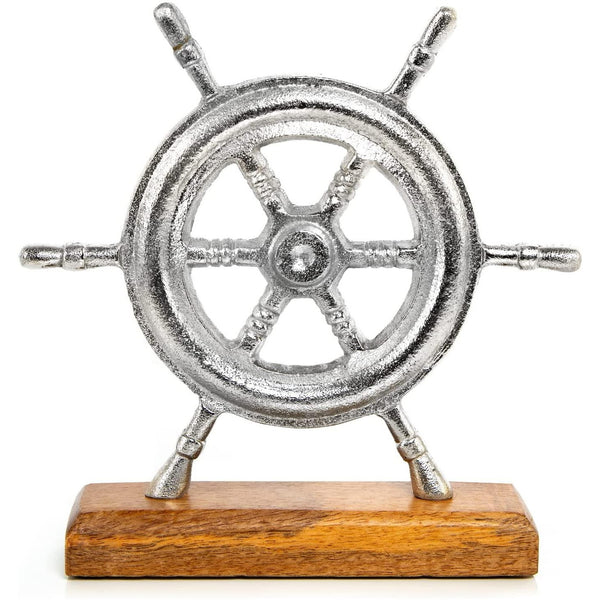 Steuerrad Figur Silber braun aus Metall & Holz - Maritime Dekofigur - Foto 1