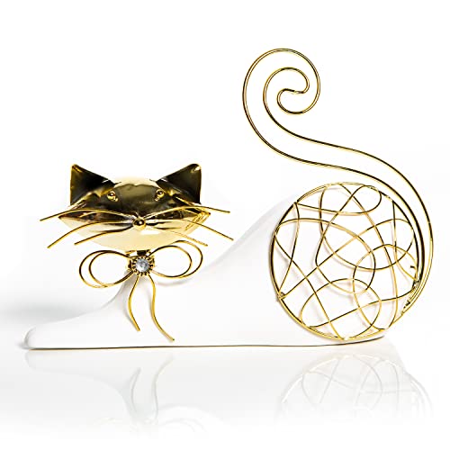 Katze Figur weiß gold aus Keramik & Metall - edle Katzenfigur - Foto 1