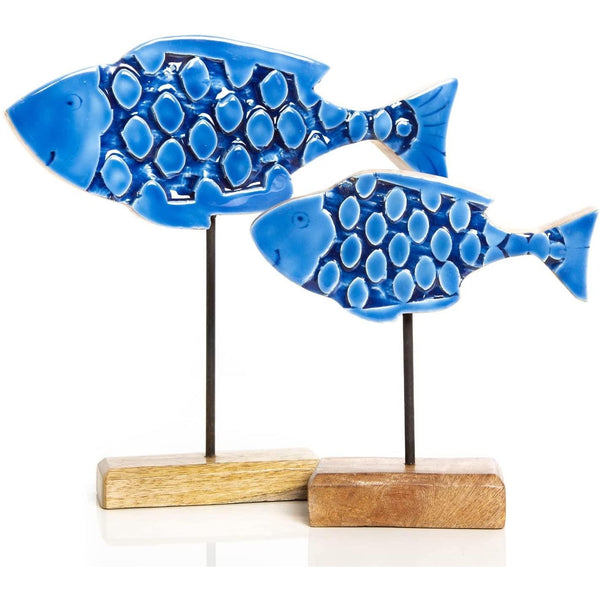 2 Fische Figuren blau dunkelblau aus Holz - zum Hinstellen - Foto 1