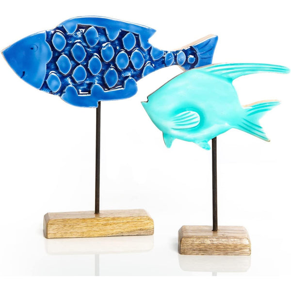 Fische Figuren Set - 2 Maritime Dekofiguren blau türkis aus Holz - Foto 1