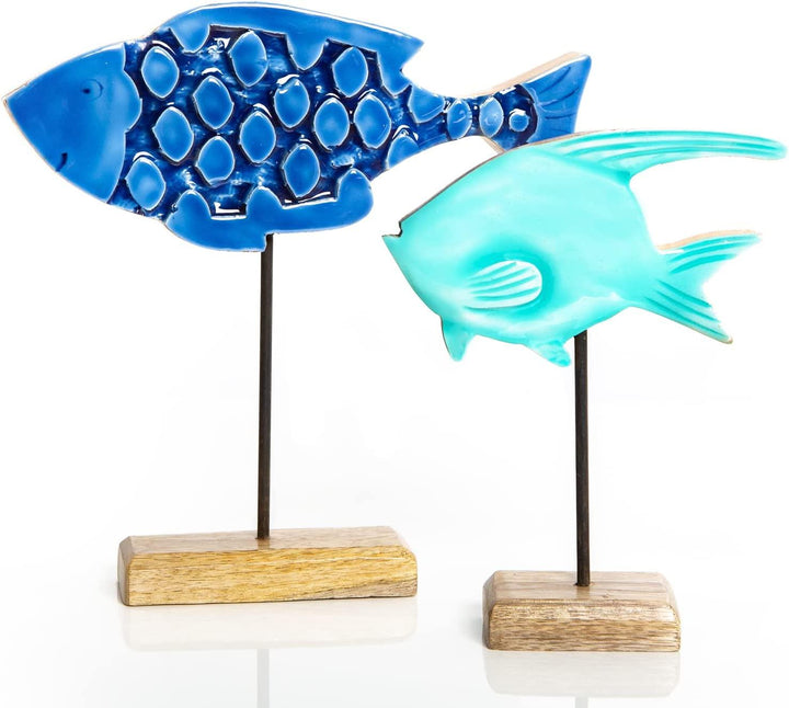 Logbuch-Verlag Maritime Deko Set Fisch + 2 Seestern Figuren 25 cm - Holz Keramik Dekoration Sommer Strand Meer Dekoidee