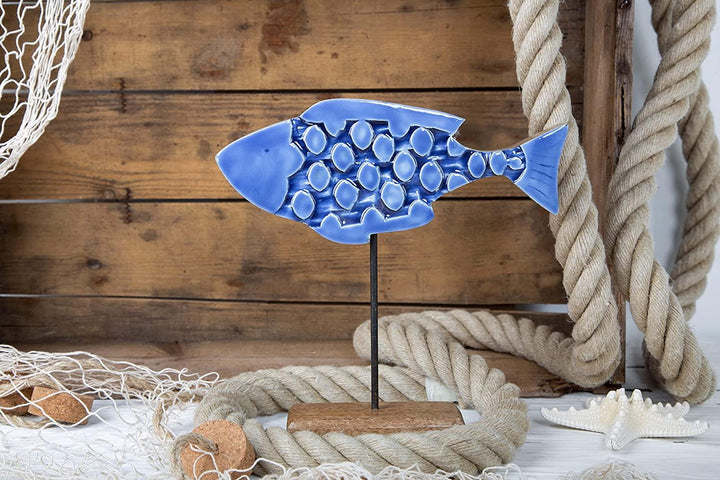 Logbuch-Verlag Maritime Deko Set Fisch + 2 Seestern Figuren 25 cm - Holz Keramik Dekoration Sommer Strand Meer Dekoidee