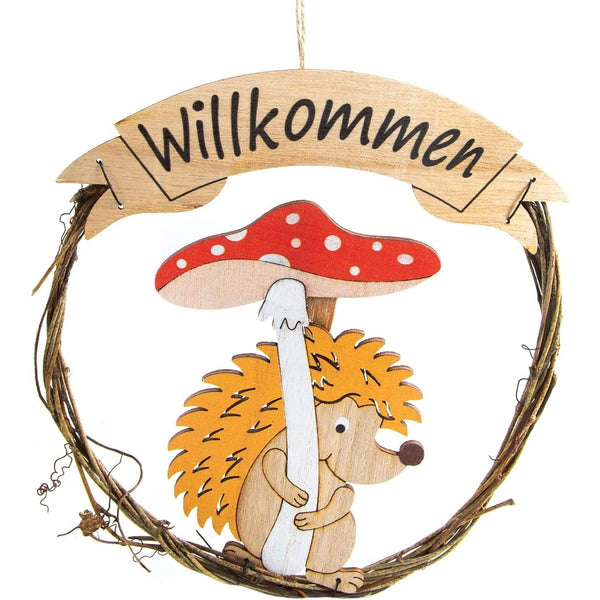 Türkranz "Willkommen" herbstlich mit Igel & Fliegenpilz 18 cm - Foto 1