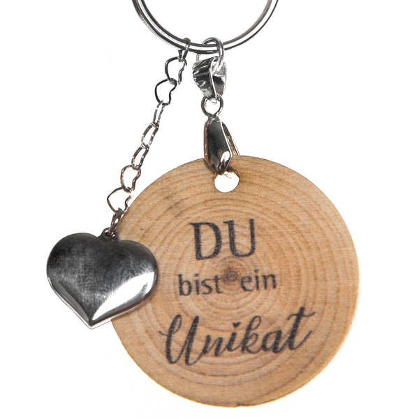 Schlüsselanhänger mit Glückstaler aus Holz "Du bist ein Unikat" - Foto 1