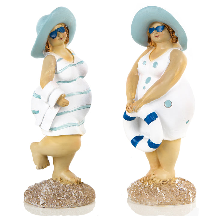 2 große mollige Frauen Figuren - Sommerdeko maritim türkis weiß 21 cm - Foto 1
