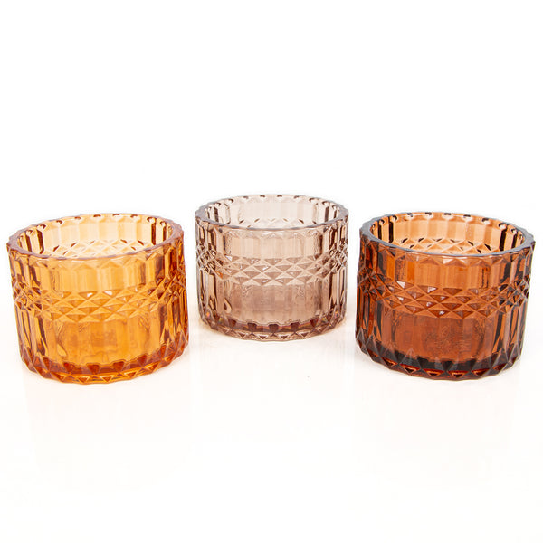 3 Teelichthalter aus Glas grau schwarz transparent Teelichtgläser Deko 9 cm