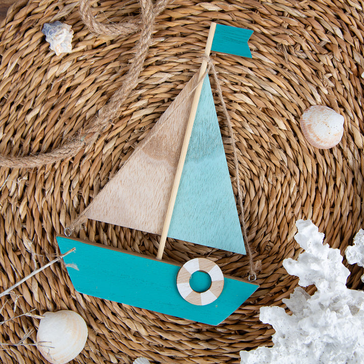 4 kleine Holzfische - Fischschwarm aus Holz 4 Farben weiß 9,5 cm