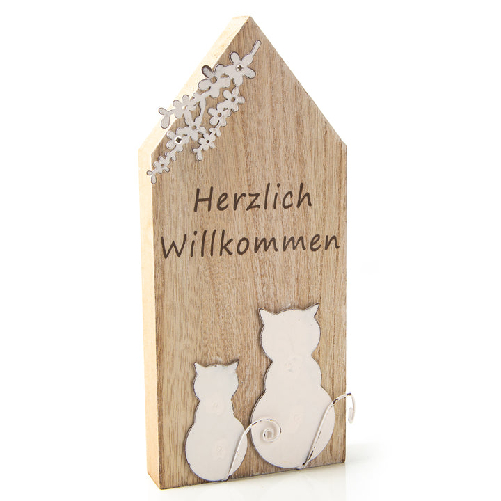 Logbuch-Verlag Holz Katze zum Hinstellen Katzenfigur Dekokatze als Geschenk & Dekoration 19,5 x 12 cm grau