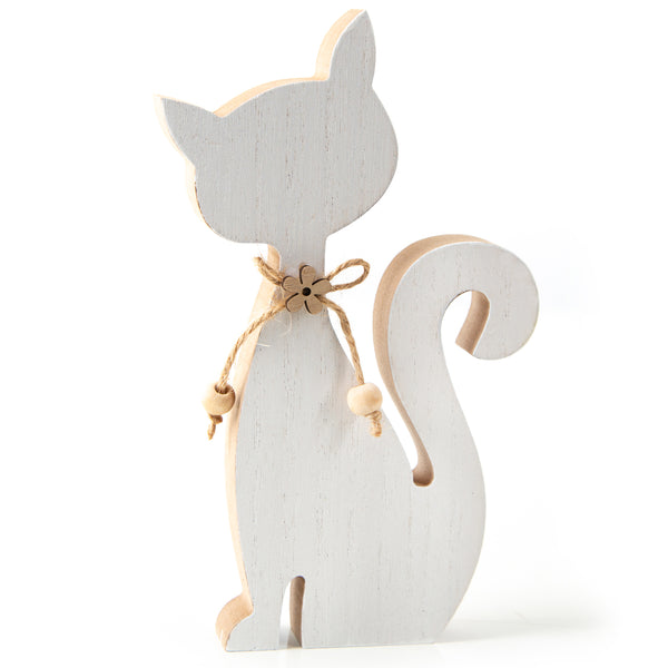 Logbuch-Verlag große Deko Katze aus Metall weiß bunt Frühling Sommer Katzenfigur Geschenk Geburtstag 29,5 cm
