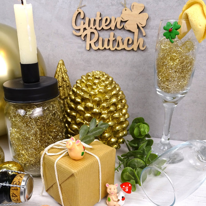 Set 46 Mini Glücksbringer Streuteile mit Klebepunkt Glückspilz Marienkäfer Kleeblatt - Glückssymbole zum Streuen - Foto 6