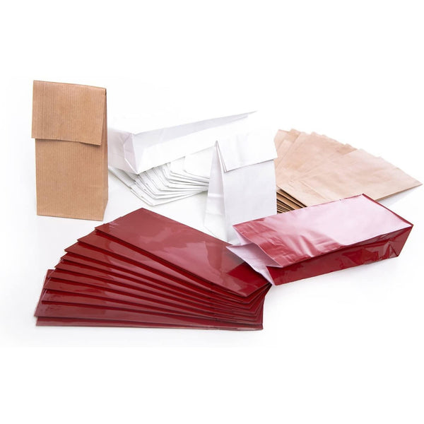 Set aus 14 roten Gastgeschenk-Tüten Mitgebsel mini-Papiertüten 7 x 9 cm und 14 Holzklammern Zierklammern Deko-Klammern Filz Glücks-klee Marienkäfer, zu Geburtstag, Taufe, oder als Tischkarten!