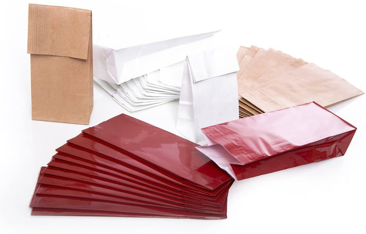 Set aus 14 roten Gastgeschenk-Tüten Mitgebsel mini-Papiertüten 7 x 9 cm und 14 Holzklammern Zierklammern Deko-Klammern Filz Glücks-klee Marienkäfer, zu Geburtstag, Taufe, oder als Tischkarten!