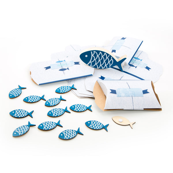 5 Stück maritime Danke-Schön Danksagungskarten Dankekarten Karten blau weiß türkis FISCHE zur Kommunion Taufe Geburtstag Hochzeit MIT Kuvert Kinder-Geburtstag Dankeskarte