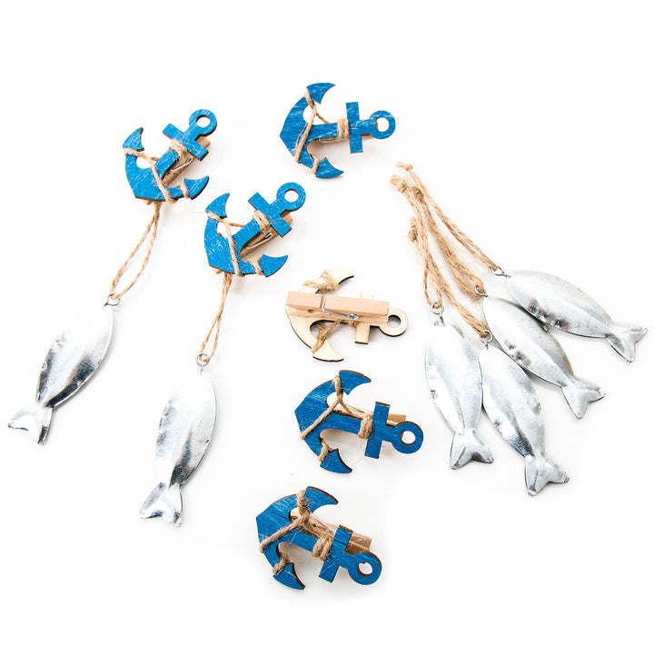 2 maritime Holzfische - 13 x 6 cm + 10 x 5 cm - blau weiß natur zum Hinstellen