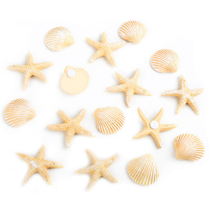 8-teiliges Deko Set mit Muscheln + Seesternen beige zum Kleben