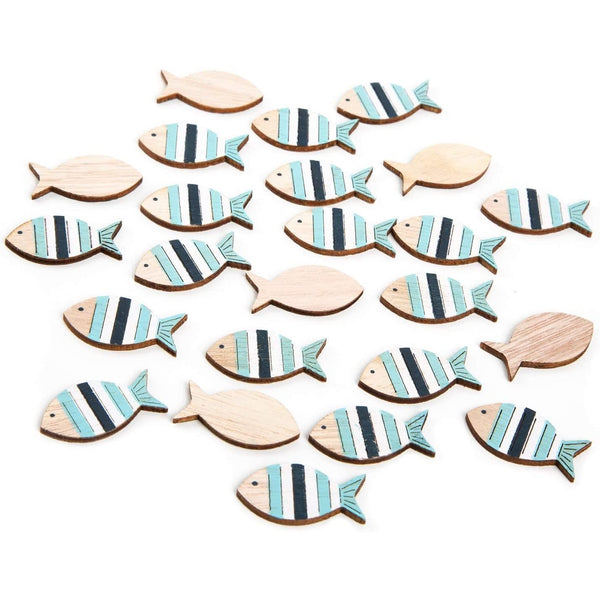 24 kleine Fische in 3,5 cm aus Holz zum Streuen - in Natur blau weiß - maritime Deko - Foto 1