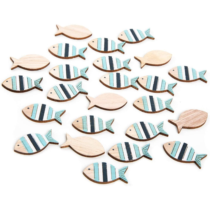 24 kleine Fische in 3,5 cm aus Holz zum Streuen - in Natur blau weiß - maritime Deko - Foto 1