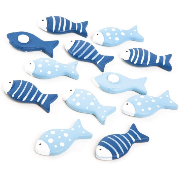 12 kleine Fische mit Klebepunkt - 4 cm - blau weiße maritime Deko zum STreuen - Foto 1