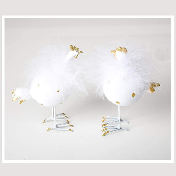 Osterdeko Figur Henne + HAHN Hühner weiß mit Federn Gold Paar Liebe Dekofigur Osterschmuck Osterfiguren Ostern Geschenk - Foto 1