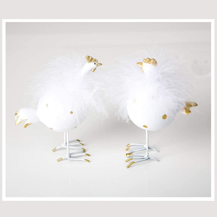 Osterdeko Figur Henne + HAHN Hühner weiß mit Federn Gold Paar Liebe Dekofigur Osterschmuck Osterfiguren Ostern Geschenk - Foto 1