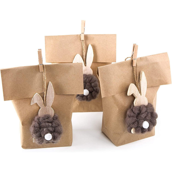 Set Ostern Verpackung: 6 Papiertüte braun 14 x 22 cm + 6 natürliche Osterhasen Anhänger Osterdeko Hänger Osternest Kinder give-Away Kunden Osterhänger - Foto 1