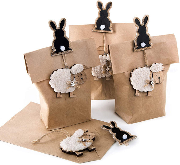 5 witzige kleine Osterverpackung Tüte + Schaf Anhänger Filz Ostertüte Verpackung Kunden Kinder Papiertüte Osterdeko als Osternest Geschenkverpackung
