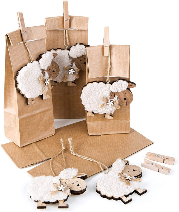 Logbuch-Verlag Set Ostern Verpackung: 6 Papiertüte braun 14 x 22 cm + 6 weiße Osterhasen Anhänger Osterdeko Hänger Osternest Kinder give-Away Kunden Osterhänger